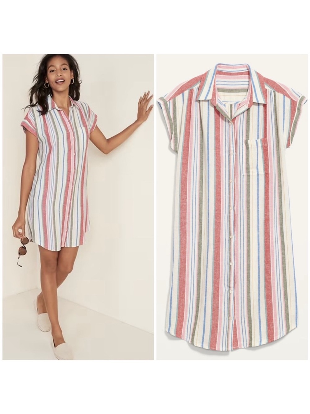 Old Navy Linen Blend Button Front Shirt Dress NWT
